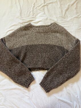 Garage Two-Tone Brown Cropped Crewneck Sweater